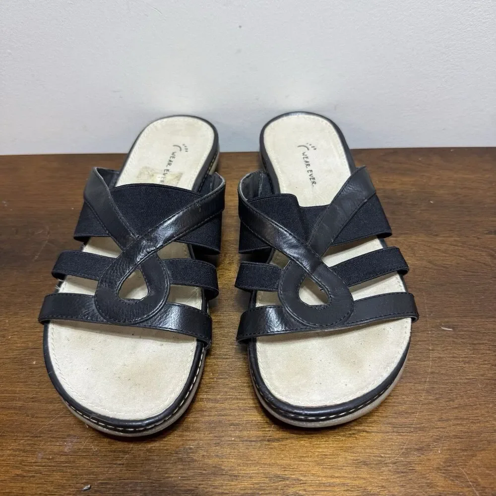 Bare Traps Wearever Vegan Leather Flat Sandals 7.5 M Black Strappy Beach Cruise